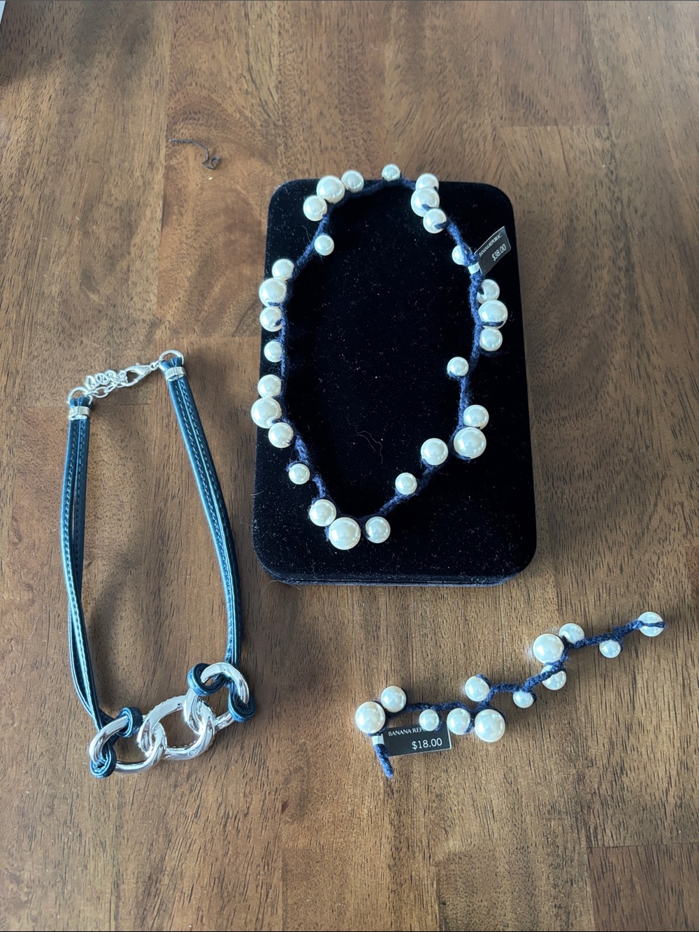 Banana Republic Navy Cord Faux-Pearl necklaace and bracelet set